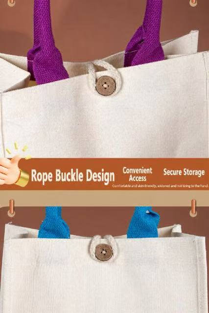 Bolso tote de lona con asa en contraste y botón de madera Bolso tote de lona con asa en contraste y botón de madera