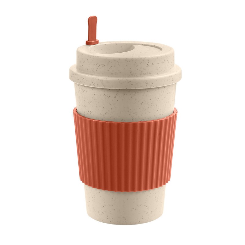Taza de viaje de café reutilizable con paja de trigo