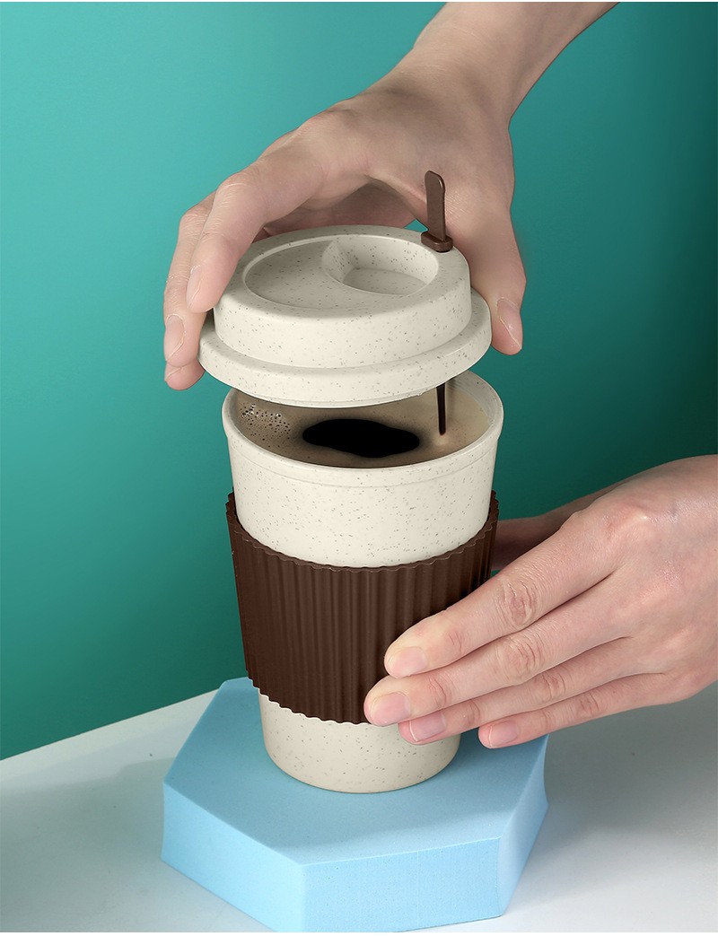 Taza de viaje de café reutilizable con paja de trigo Taza de viaje de café reutilizable con paja de trigo