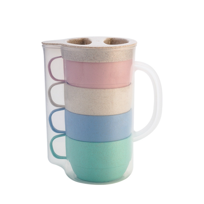 Juego de jarra de agua con paja de trigo con 4 tazas