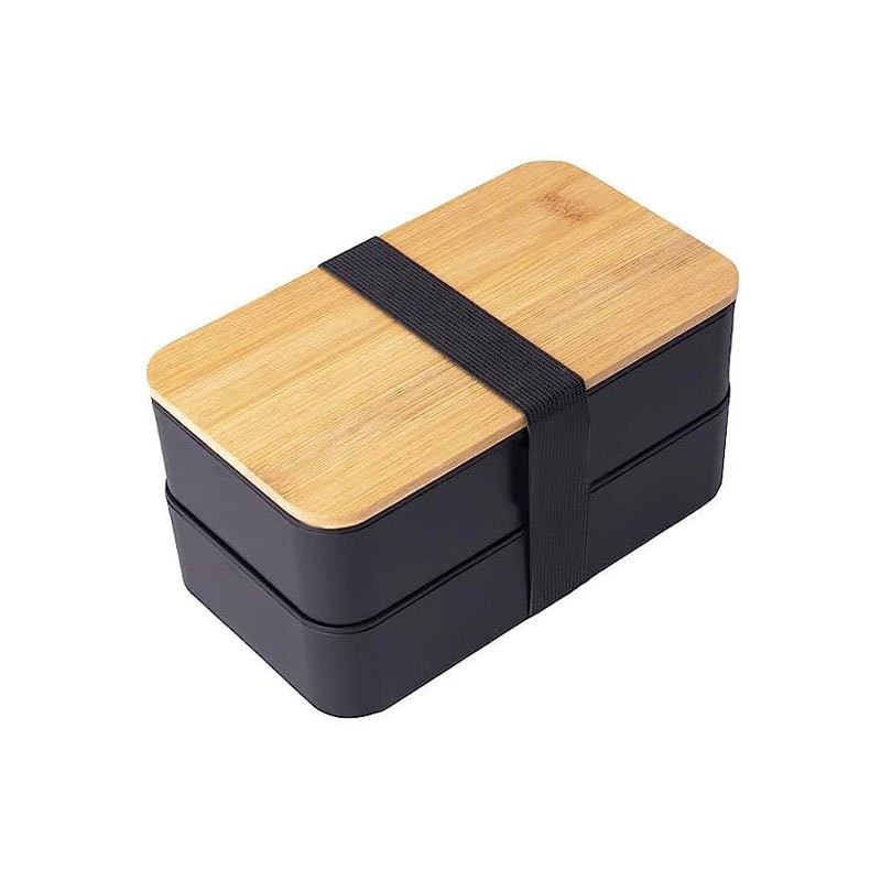 Juego de lonchera Bento con tapa de bambú de doble capa