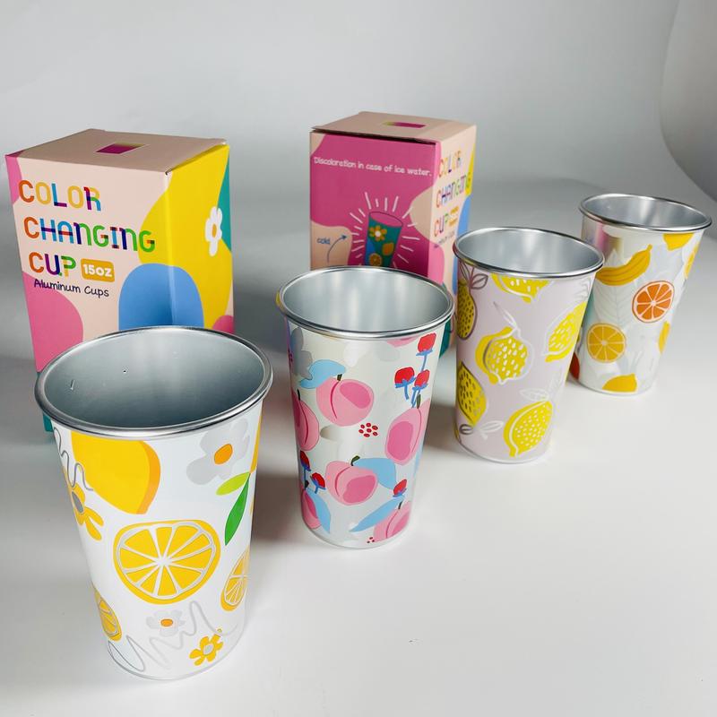 Vaso de fiesta reutilizable de aluminio que cambia de color de 470 ml