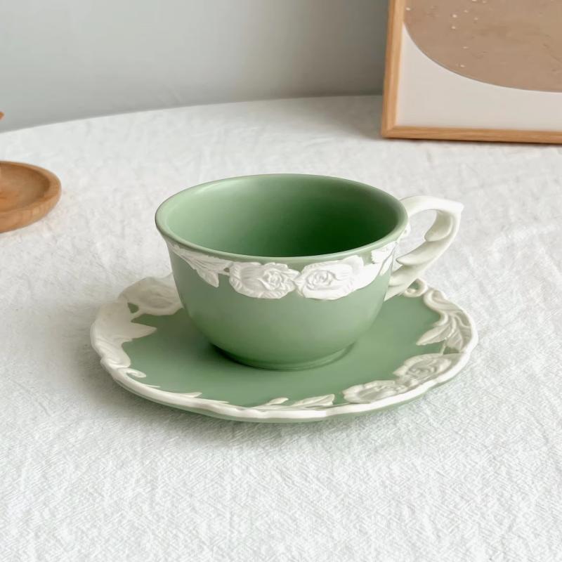 Taza de cerámica rosa en relieve retro para regalo de fiesta Taza de cerámica rosa en relieve retro para regalo de fiesta