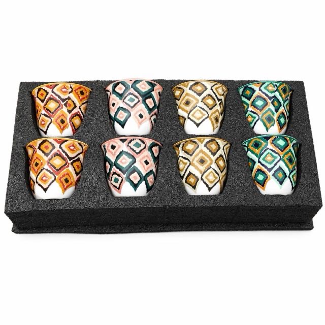 Juego de regalo de 8 piezas de taza de cerámica geométrica boho para té de café