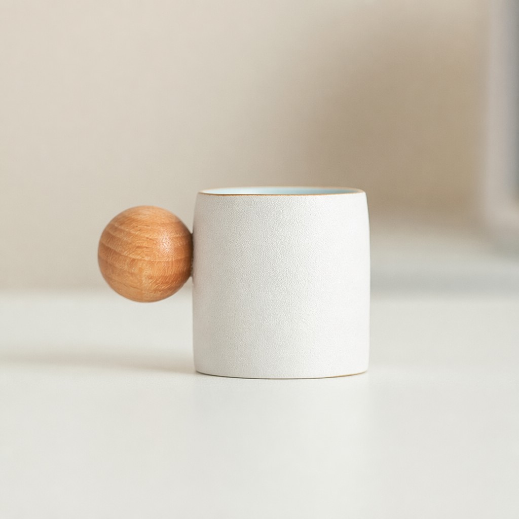Taza de cerámica degradada con mango de bola de madera para regalo casero Taza de cerámica degradada con mango de bola de madera para regalo casero