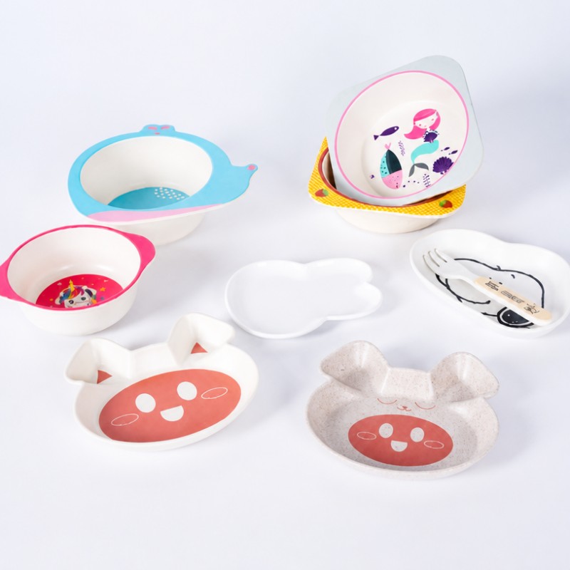 Los niños de fibra de bambú personalizados platean la vajilla del niño de la historieta Los niños de fibra de bambú personalizados platean la vajilla del niño de la historieta