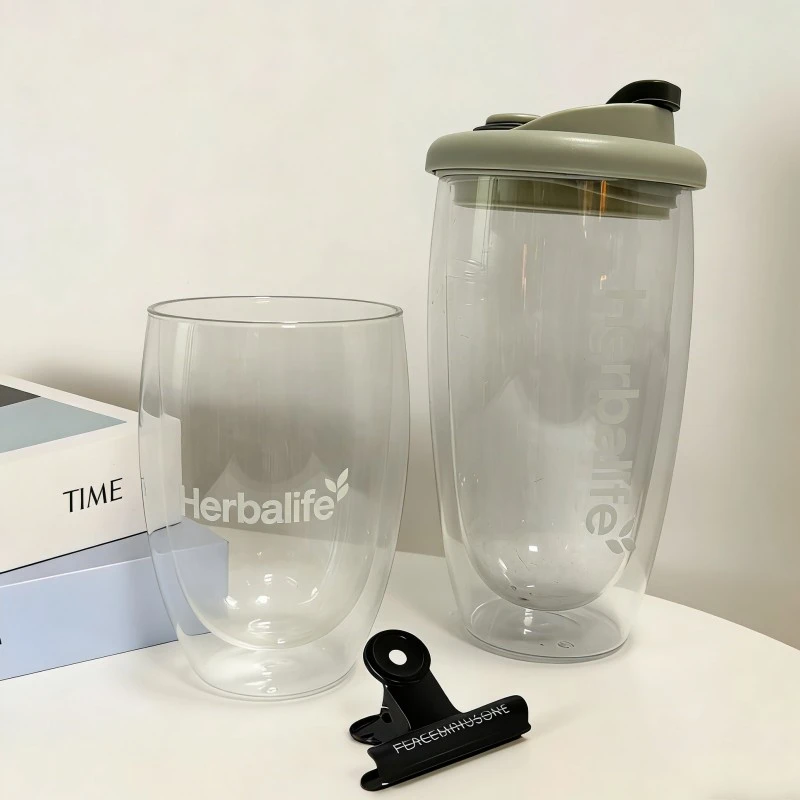 Coctelera nutricional de vidrio de doble pared personalizada