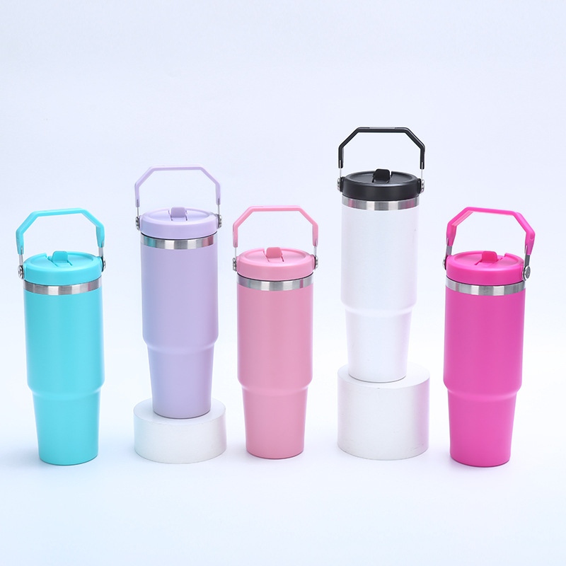 Vaso de coche con aislamiento de acero inoxidable y paja con mango personalizado