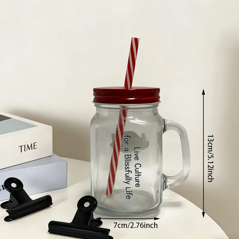 Tarro de vidrio impreso personalizado con asa