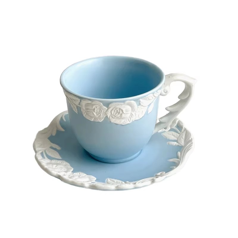 Taza de cerámica rosa en relieve retro para regalo de fiesta