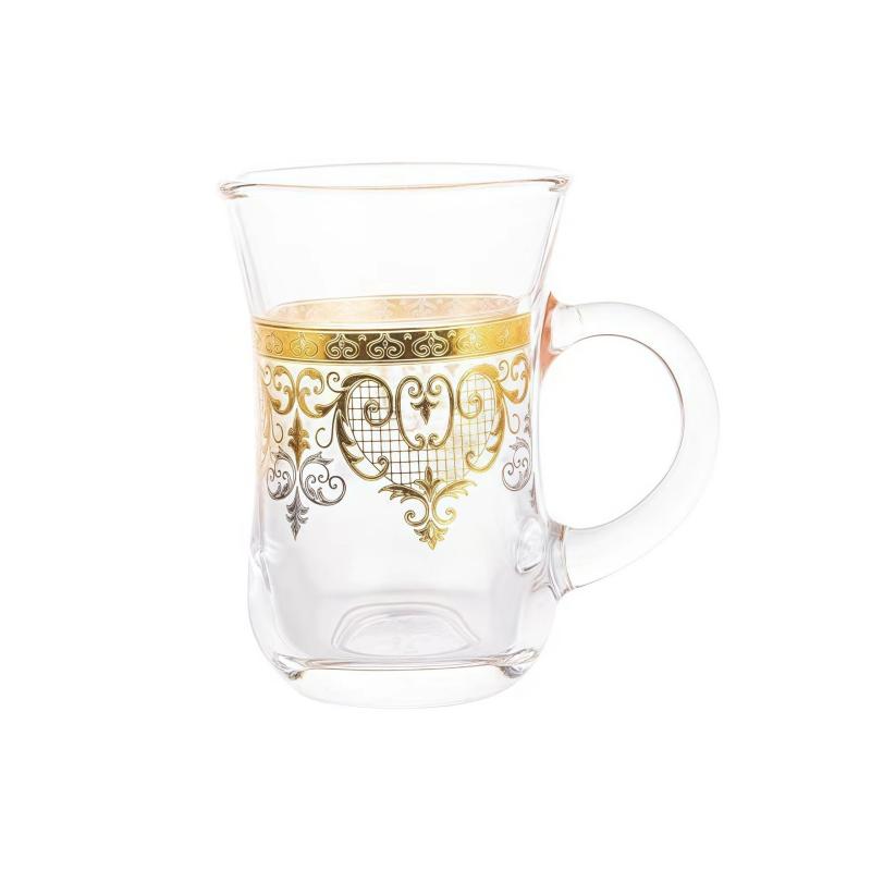 Caja de regalo de taza de té de cristal con borde floral dorado fijada para la fiesta del té casera