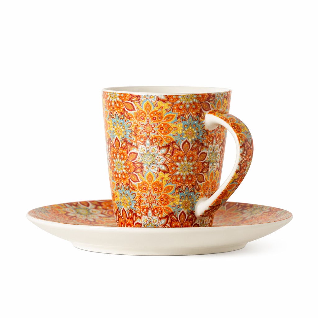 Taza de café de cerámica floral con platillo Taza de café de cerámica floral con platillo