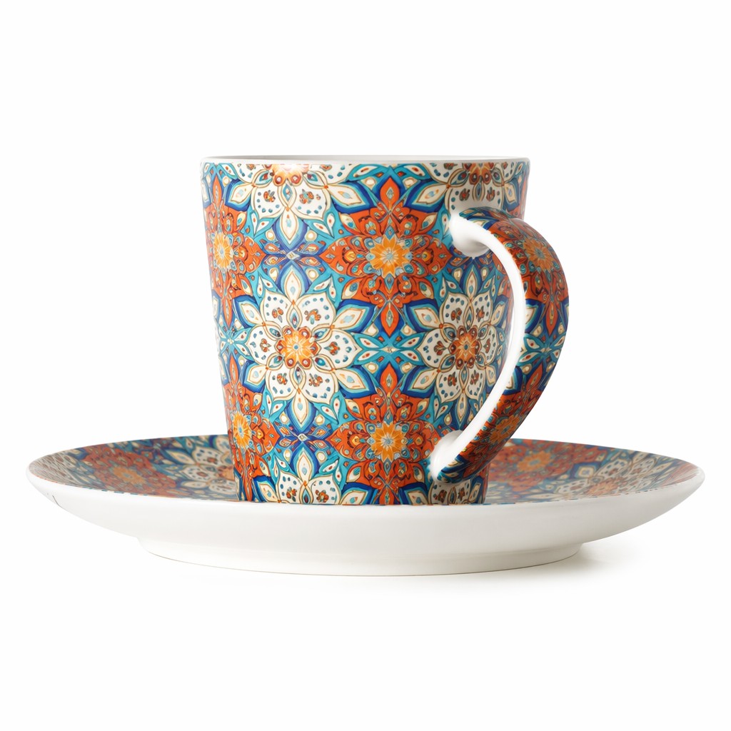 Taza de café de cerámica floral con platillo