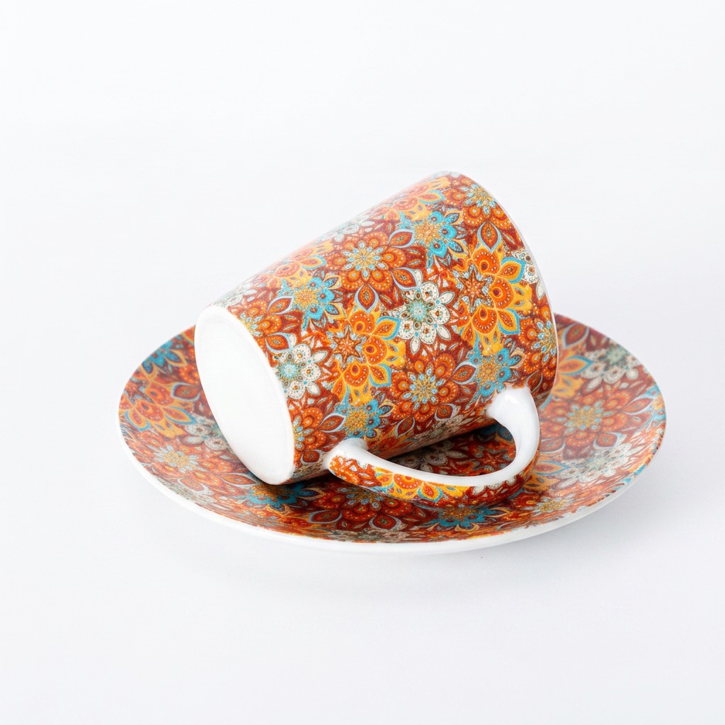 Taza de café de cerámica floral con platillo