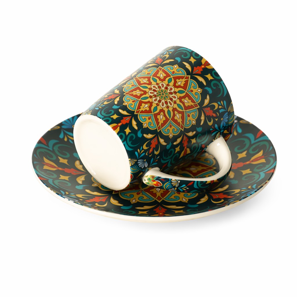 Taza de café de cerámica floral con platillo