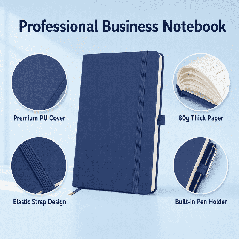 Cuaderno de negocios con banda elástica de cuero PU A5 con logotipo personalizado