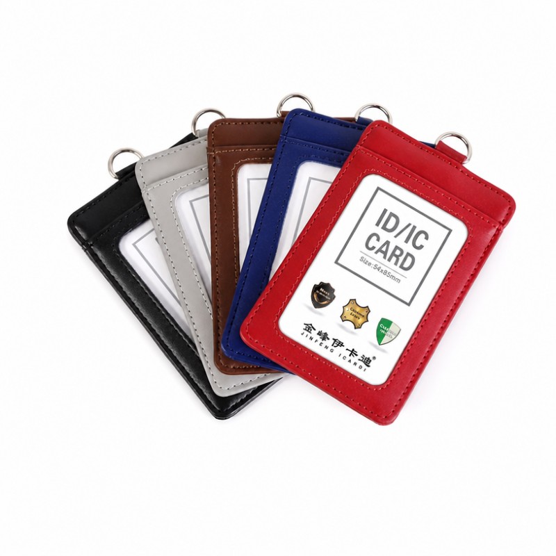 Porta credencial de identificación de cuero con cordón