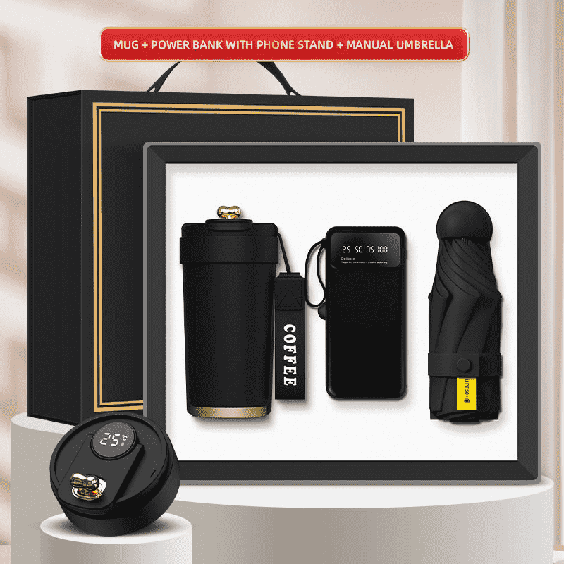 Paraguas personalizado del banco del poder de la taza de la caja de regalo del logotipo 3 en 1 mini