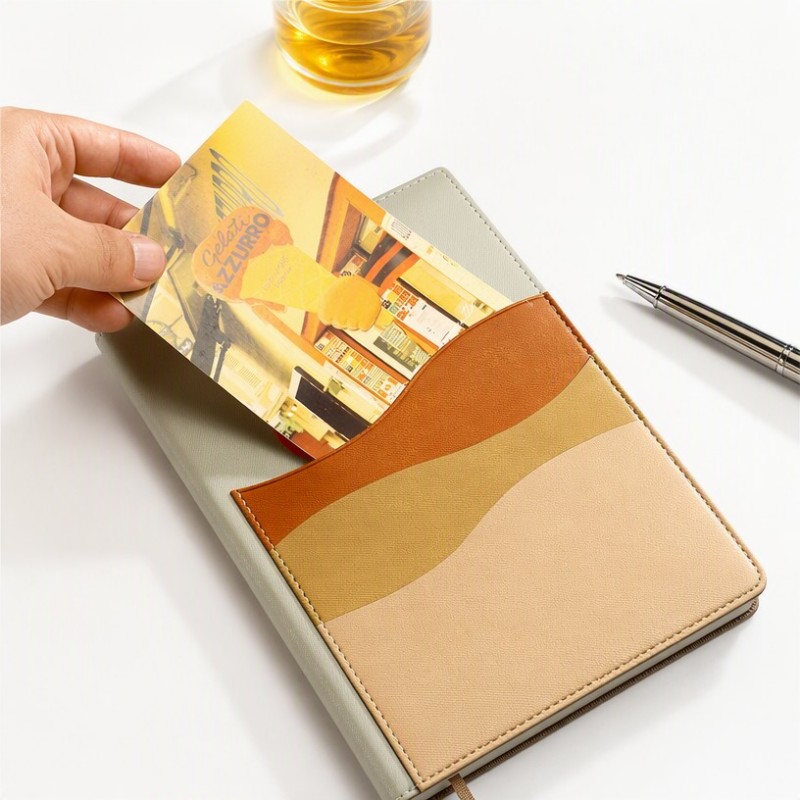 Cuaderno de diario de cuero PU con arte abstracto del sol y la montaña
