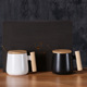 Taza de cerámica mate, mango de madera, tapa, cuchara, regalo para el hogar