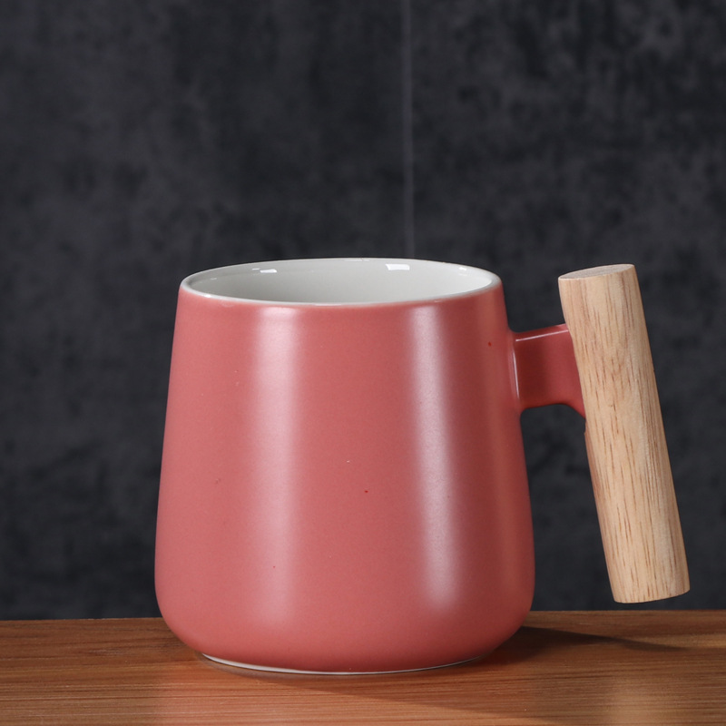 Taza de cerámica mate, mango de madera, tapa, cuchara, regalo para el hogar
