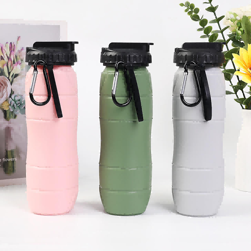 Botella de agua deportiva de silicona plegable portátil