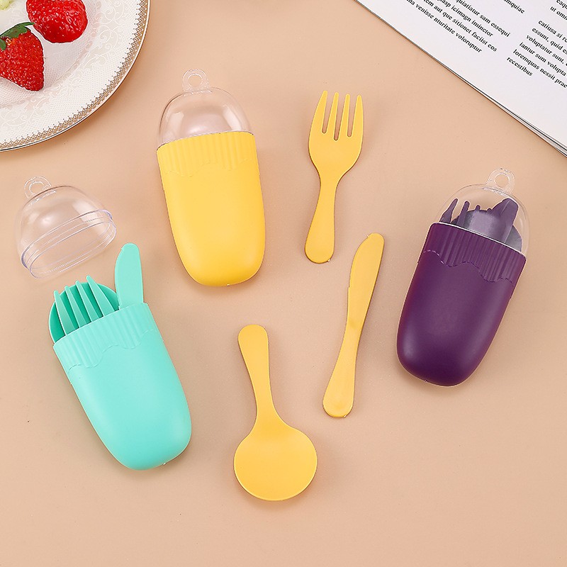 Juego de cubiertos portátiles para niños PP con estuche de almacenamiento Juego de cubiertos portátiles para niños PP con estuche de almacenamiento