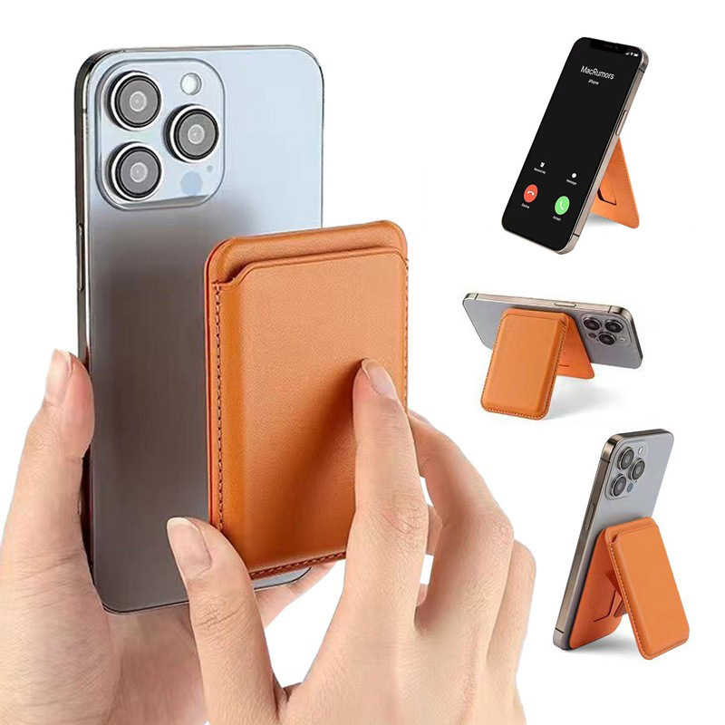 Cartera para tarjetas magnéticas MagSafe de cuero PU con soporte