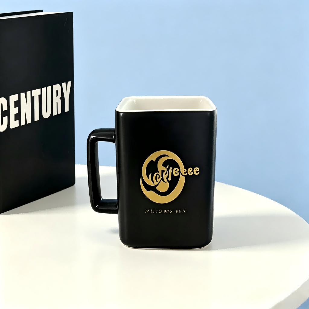 Taza de café de cerámica cuadrada con lámina dorada