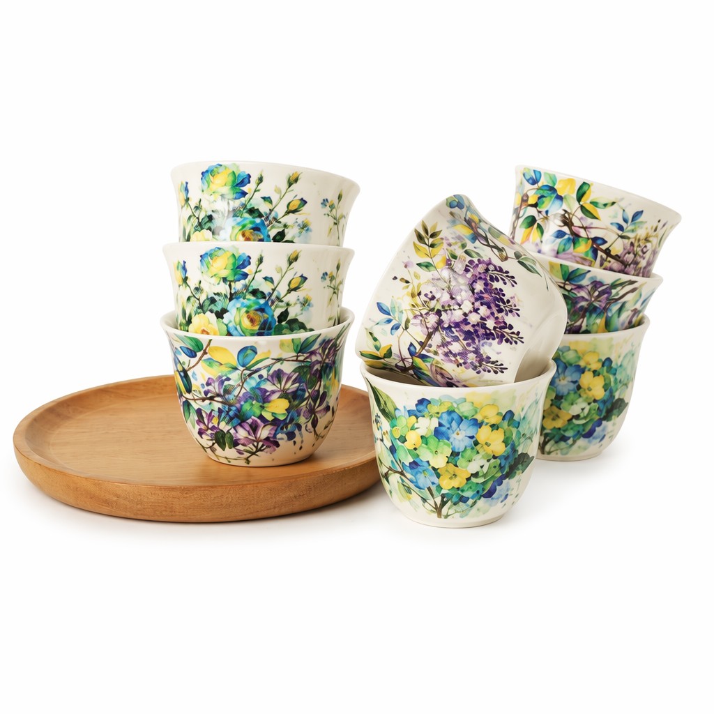 Conjunto de regalo de cerámica floral de la taza de té 8Pcs de la acuarela para la porción del té